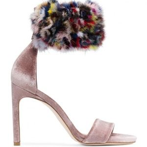 Stuart Weitzman Mink Fur Cuff Pink Suede Heels